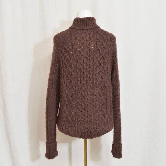 naadam super lux brown turtleneck cable knit cashmere sweater men's medium - Picture 2 of 6
